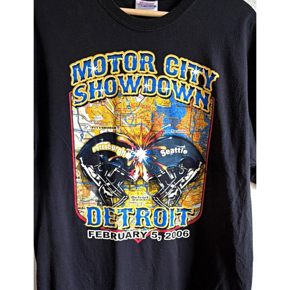 Hanes Heavyweight Motor City Showdown Detroit 2006 Motorcycle Tee L
